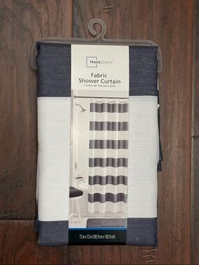 Mainstays Navy and White Horizontal Stripe Fabric Shower Curtain